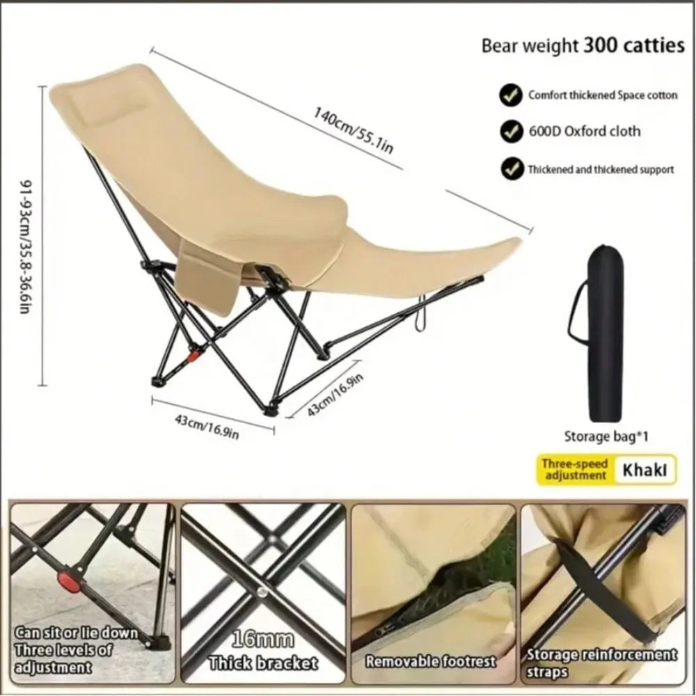 3-Position Adjustable Outdoor Folding Chair - Portable Camping & Beach Lounge Chair With 3-Level Reclining Positions, Lightweigh