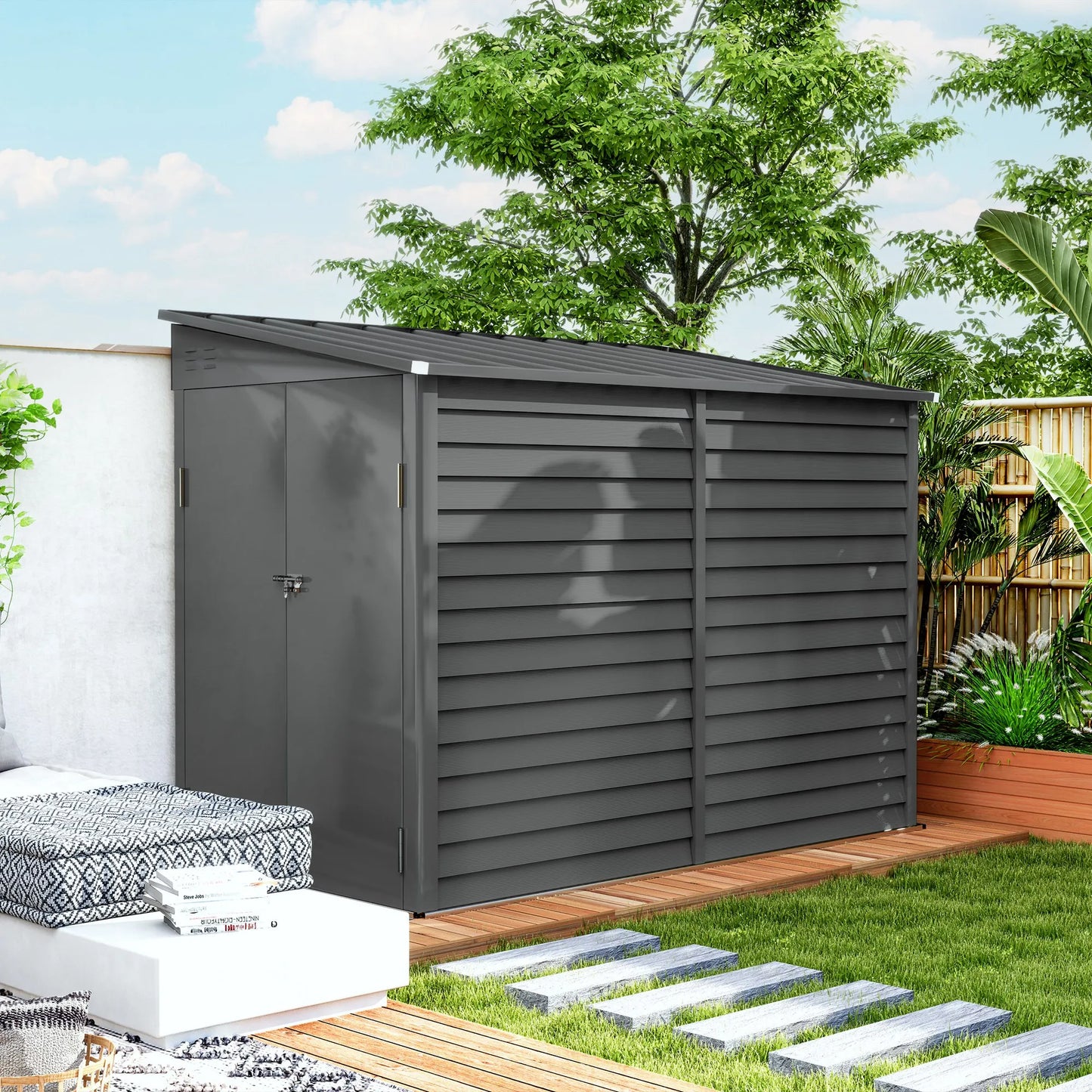 Outsunny Metal Outdoor Storage Shed With Lockable Doors