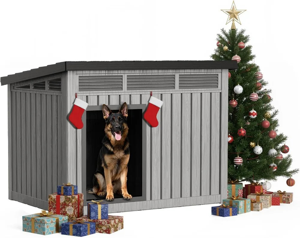 Durable Resin Dog House Weatherproof Indoor Outdoor With Removable Roof