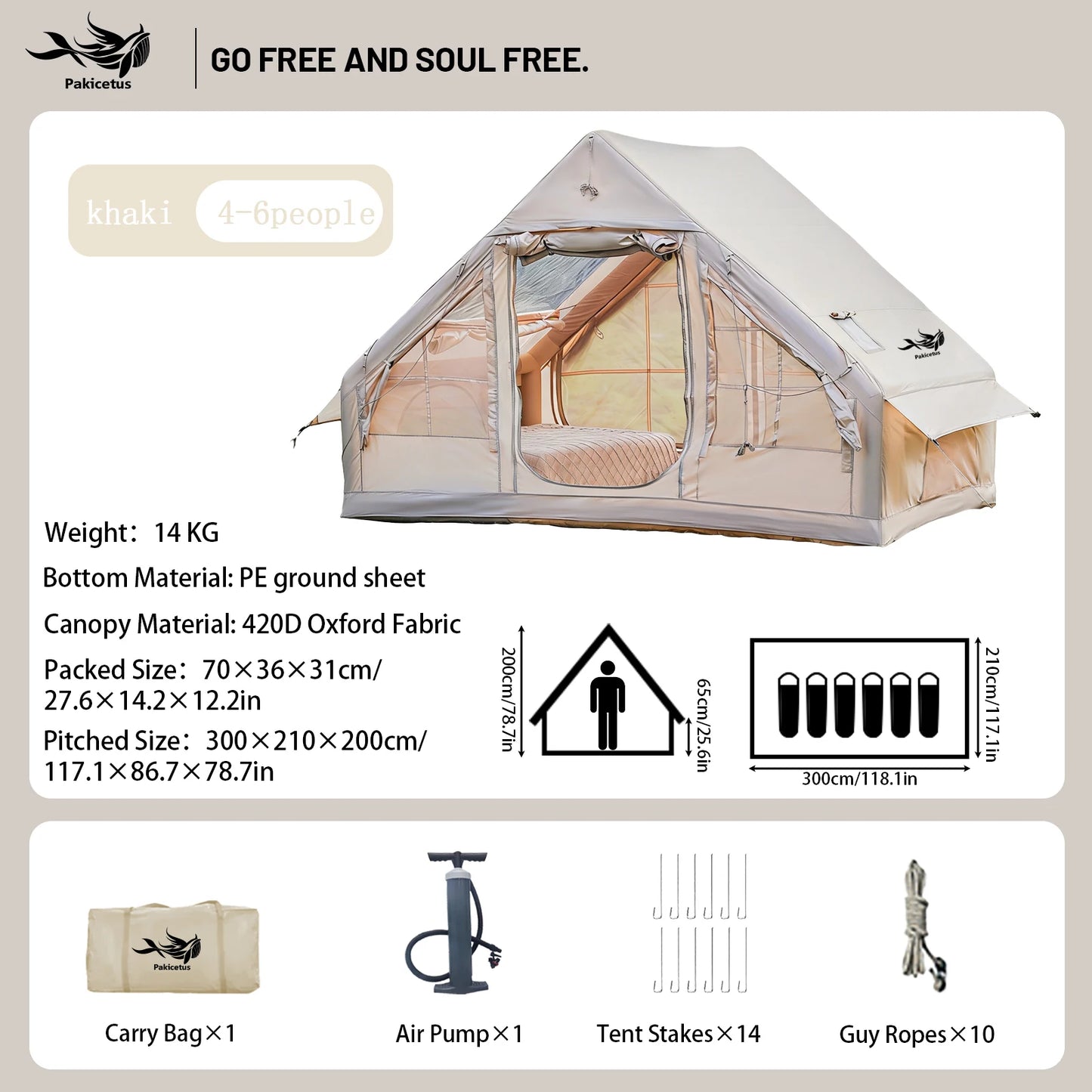 Pakicetus Quick Setup Inflatable Camping Tent Family Tent