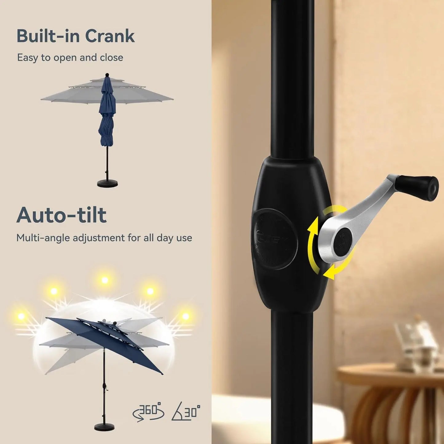 10ft Outdoor Patio Umbrellas for Outside, 3 Tier Vented Market Table Umbrella Windproof for Backyard, Deck, Customized