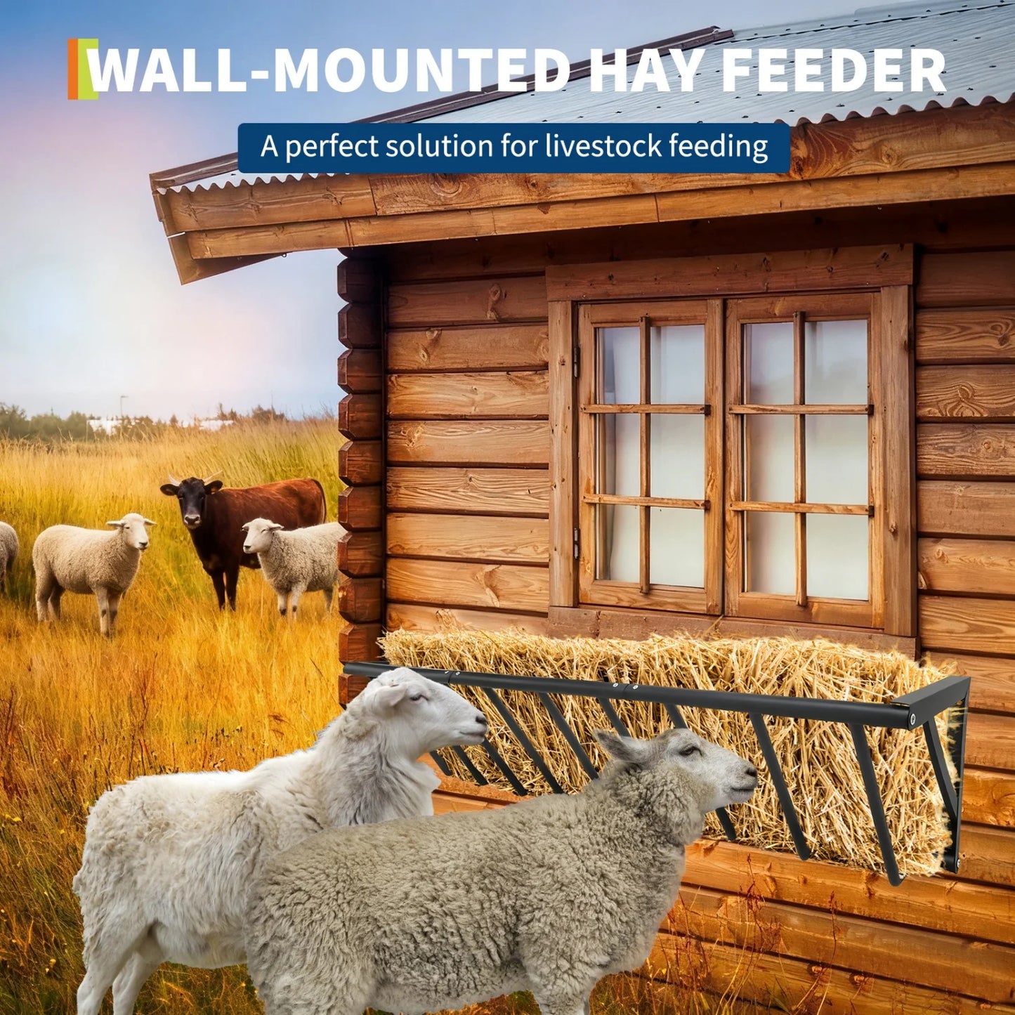 HiMISS Heavy Duty Wall Mount Hay Feeder Rack For Livestock