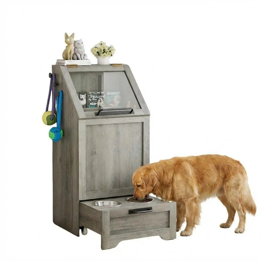 HiMISS Dog Feeding Station With Storage And Raised Bowls