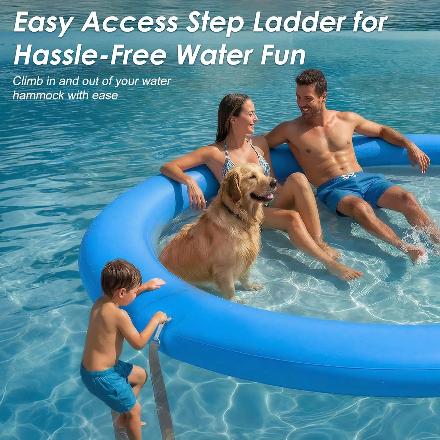 Water Hammock Inflatable Sunchill Float Ring with Mesh Design, Heavy Duty Inflatable Raft Float Ring Platform,Hammock, Custom