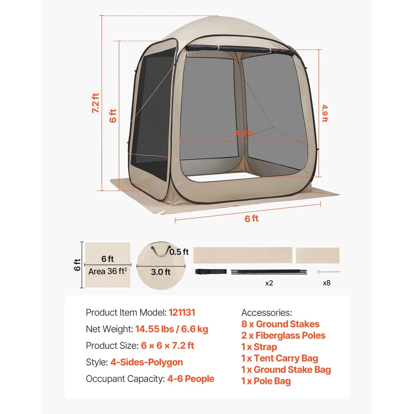 Pop Up Screen Tent Camping Mesh Gazebo Outdoor 4 6