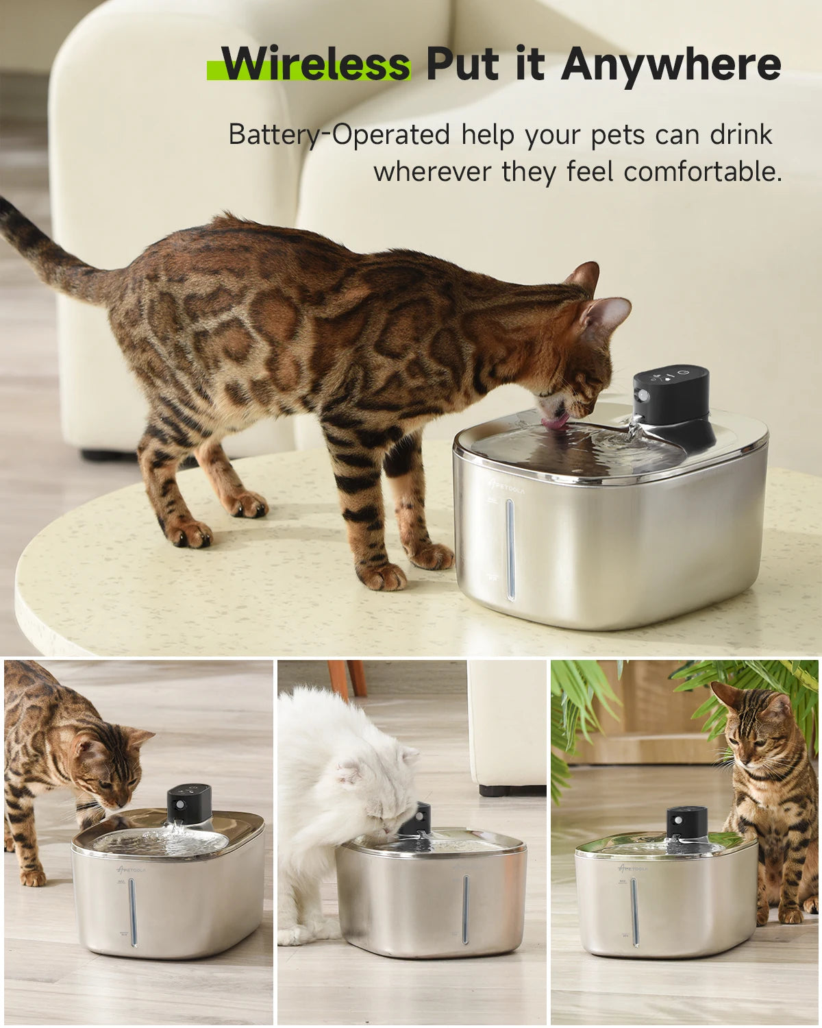 APD APETDOLA Wireless Cat Water Fountain Stainless Steel