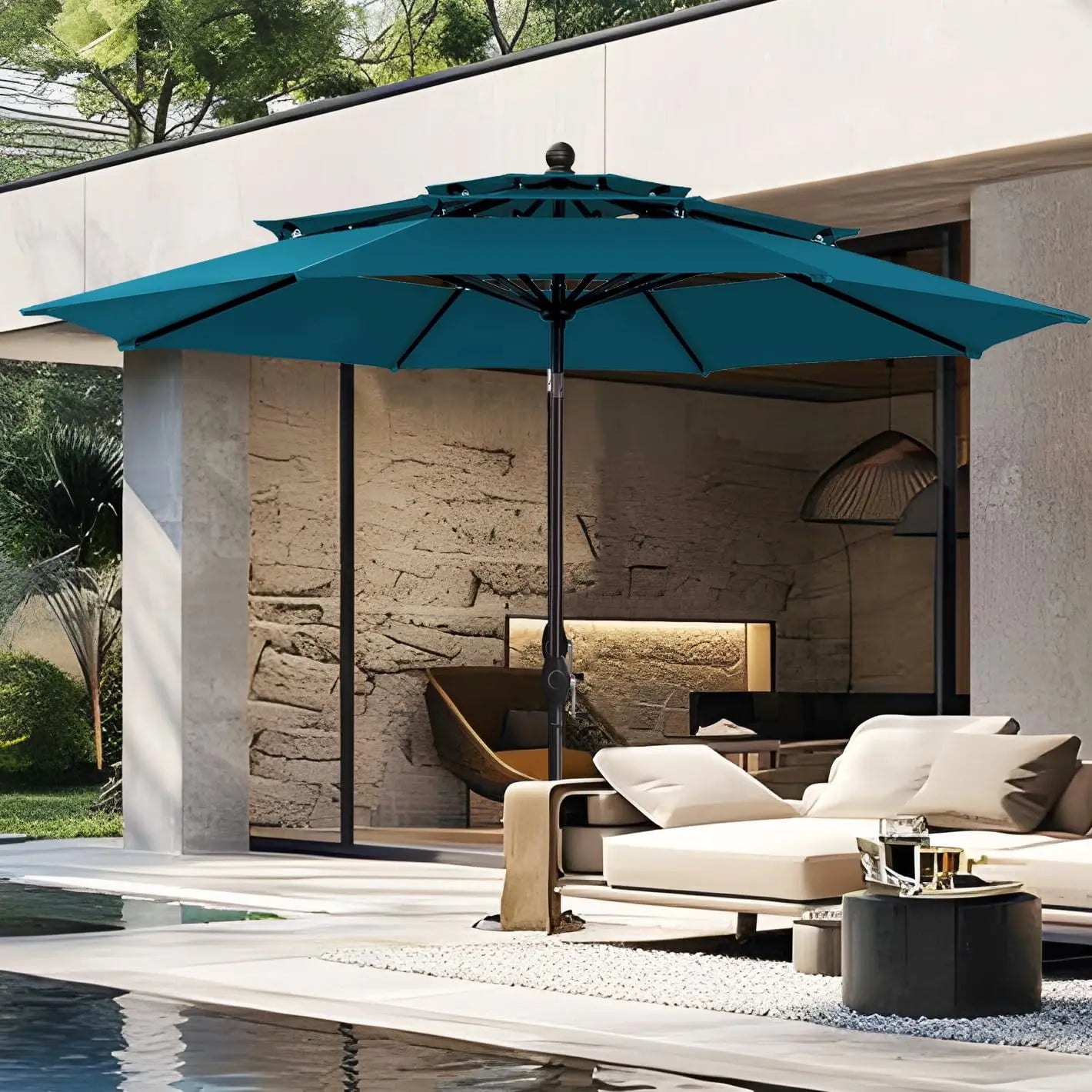 10ft Outdoor Patio Umbrellas for Outside, 3 Tier Vented Market Table Umbrella Windproof for Backyard, Deck, Customized