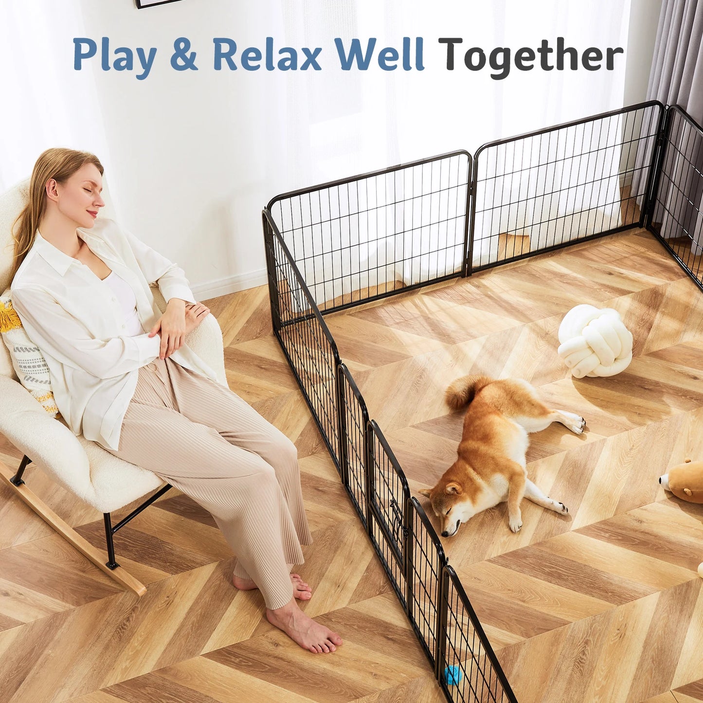 JHK Foldable Metal Dog Playpen For Indoor Outdoor Use