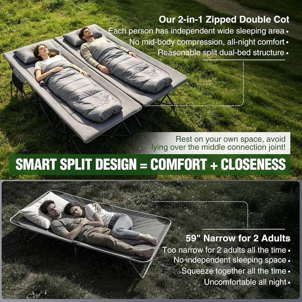Queen Size Camping Cot or Adults 2 Person, 500lbs Heavy Duty XXL Double Cot with Pad, Portable olding Sleng Cot or Indoor Oice O