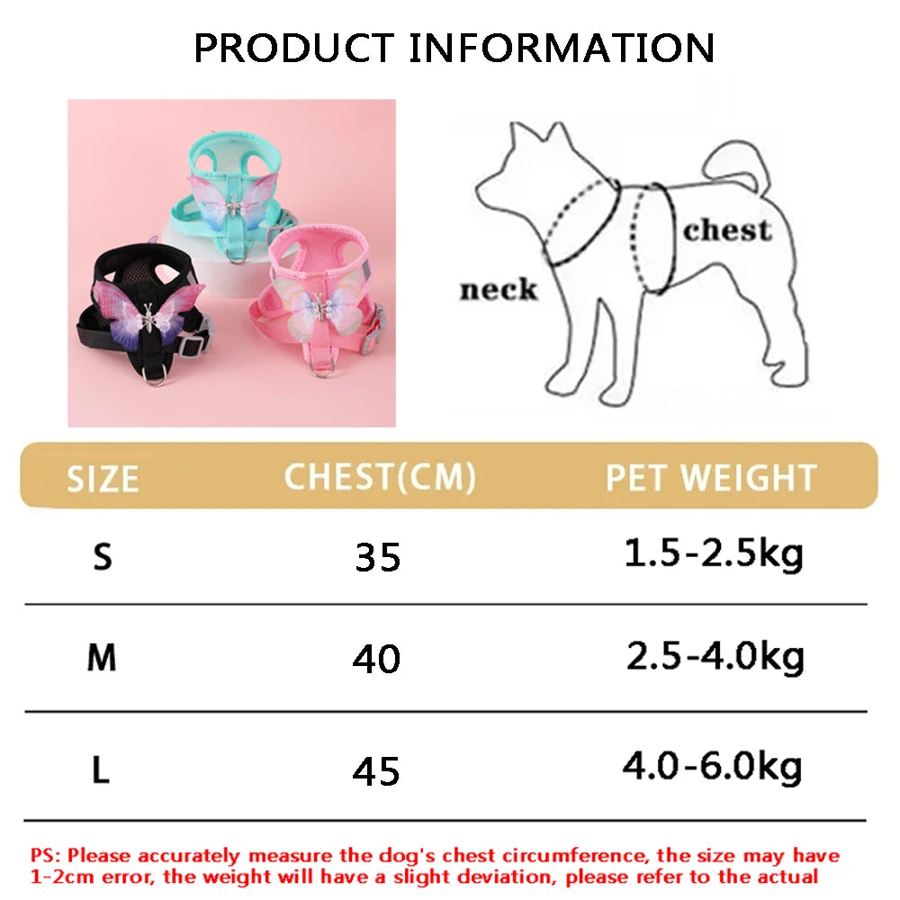 New Breathable Cute Cat Harness Set Butterfly Small Dog Harness Set Walk Outdoors Puppy Chest Vest Leash Accessories