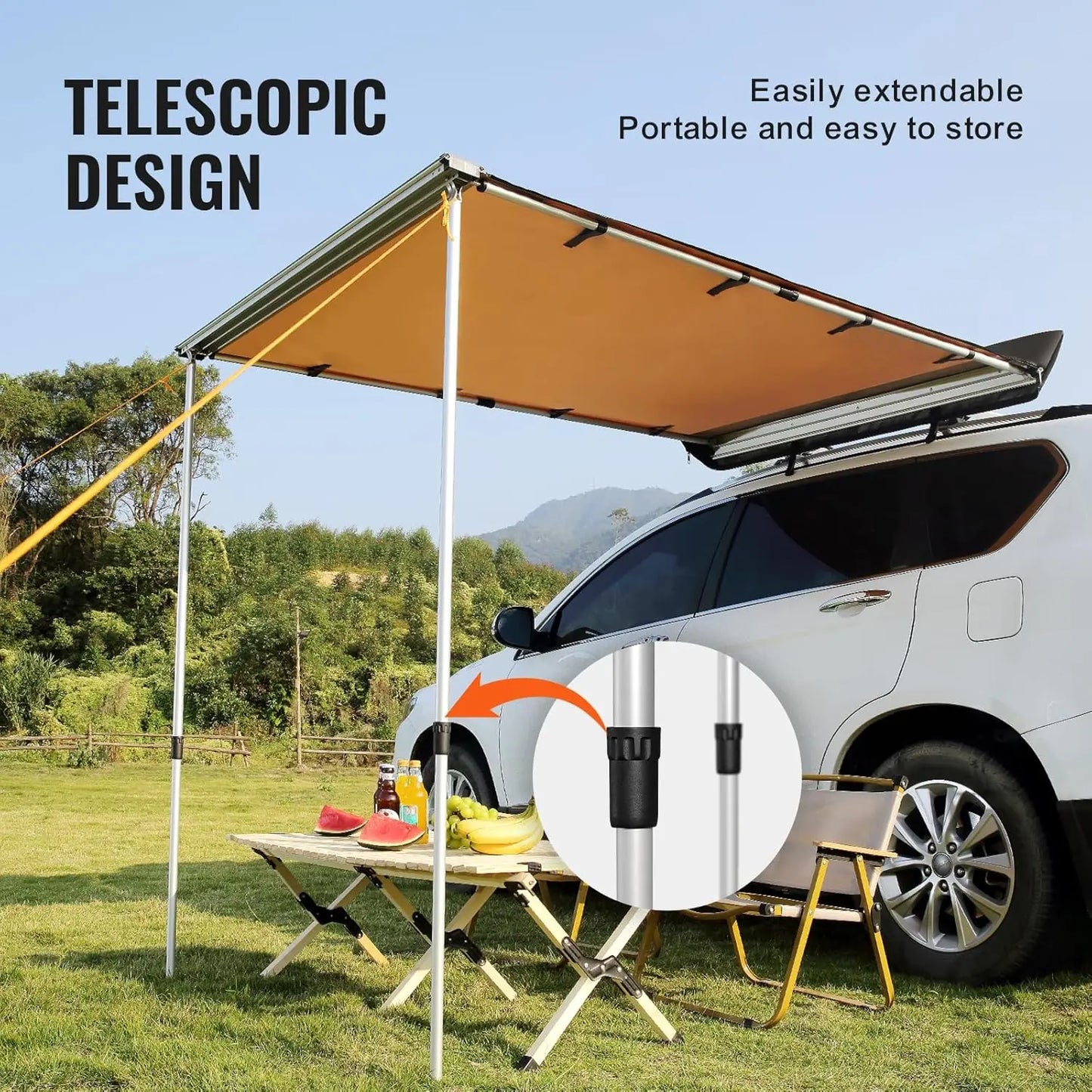 Retractable SUV Awning With UV50 Plus Waterproof Storage Easy Setup