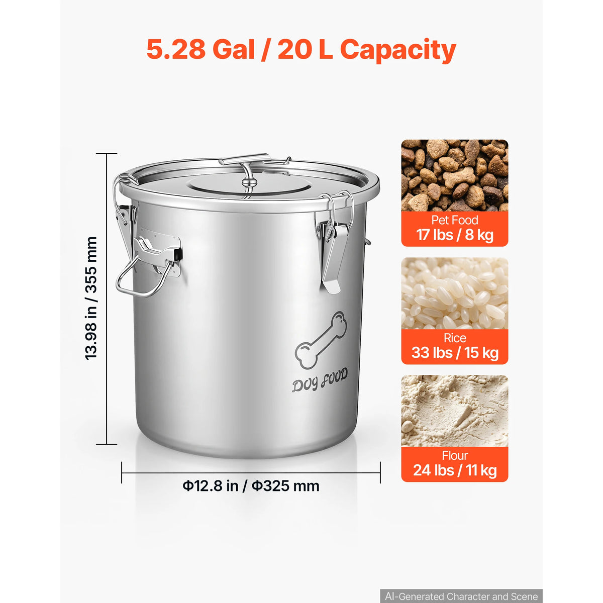 Stainless Steel Airtight Pet Food Storage Container With Dual Handles