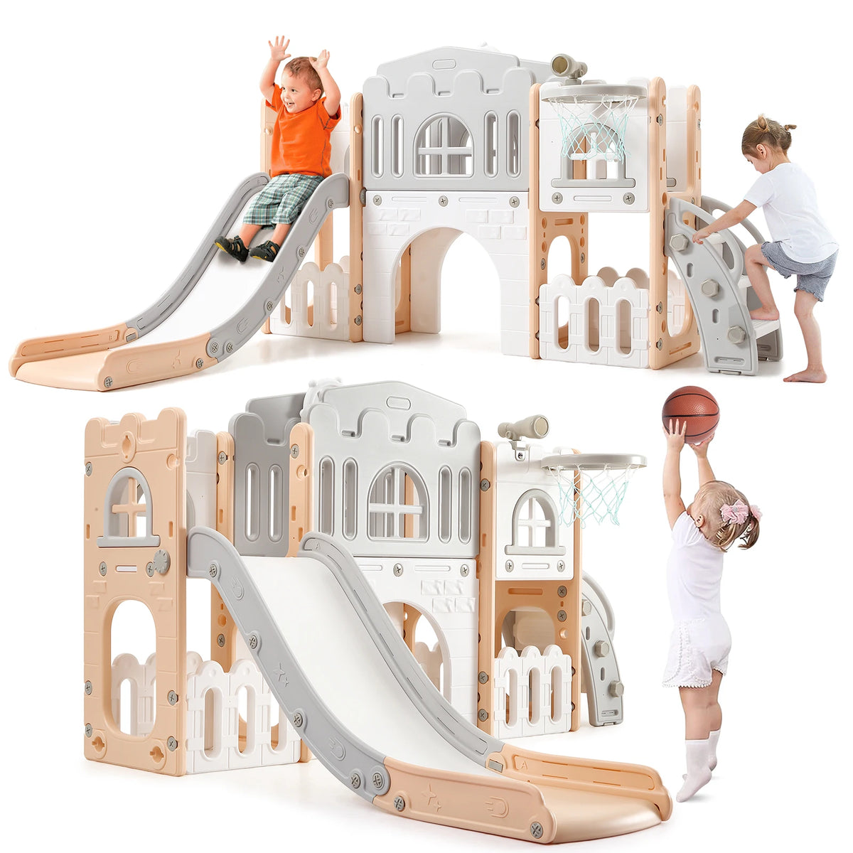 8 in 1 Indoor Toddler Slide with Basketball Hoop