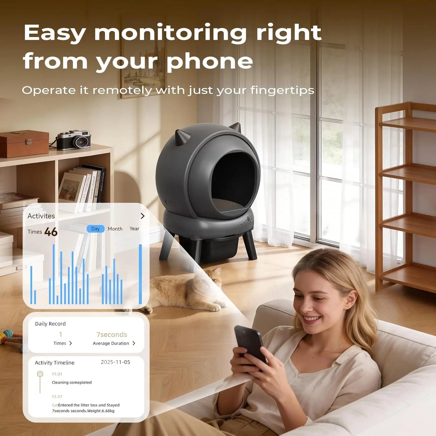Automatic Self-Cleaning Cat Litter Box with Smart APP Control, Hygienic Pet Use, Custom