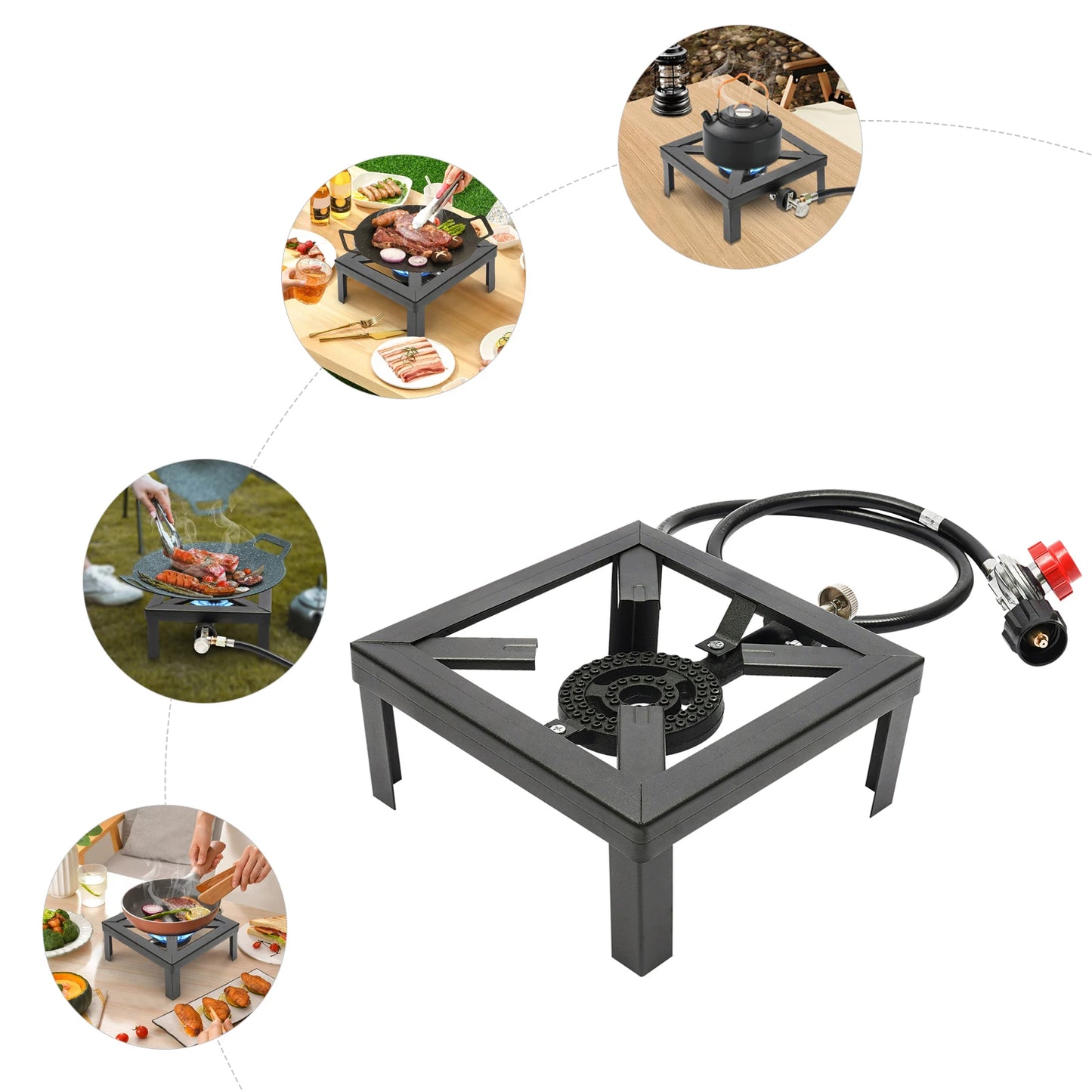 8000W Portable Single Burner Outdoor Gas Stove Propane Cooker with Adjustable 0-20Psi Regulator Hose for Patio Camping Black