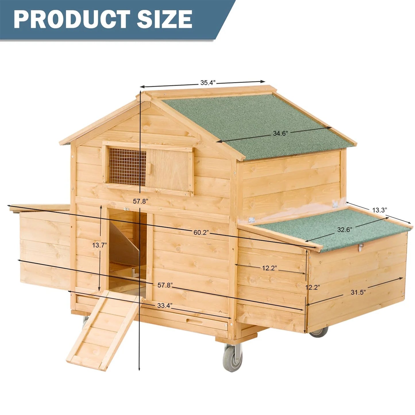 Mobile Wooden Chicken Coop On Wheels With Nesting Box