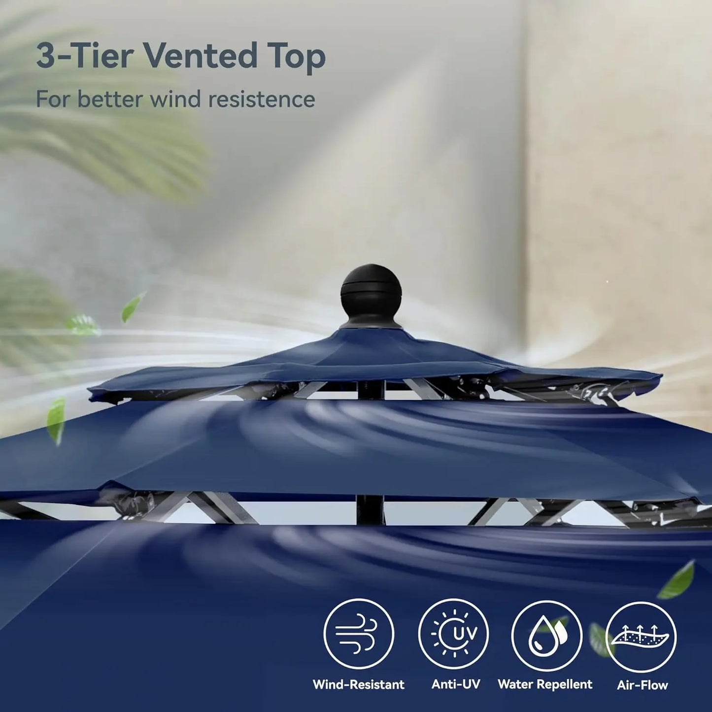 10ft Outdoor Patio Umbrellas for Outside, 3 Tier Vented Market Table Umbrella Windproof for Backyard, Deck, Customized