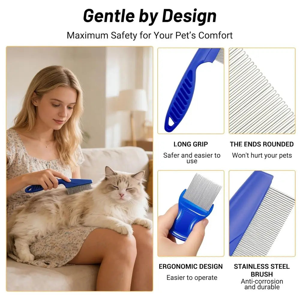 7 Pack Pet Grooming Combs, Stainless Steel & Plastic, Dog Eye Comb & Tear Stain Comb, Small Dogs, Puppy Comb, Tick Comb, Cat Gro