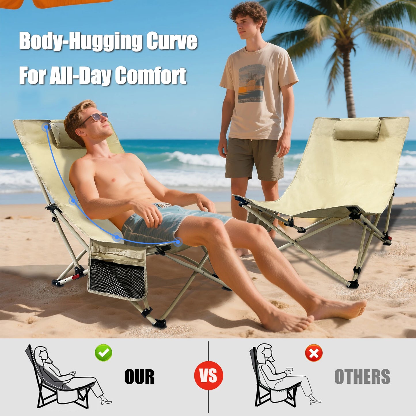 Backpack Beach Chairs 2 Pack With Adjustable Backrest And Pocket