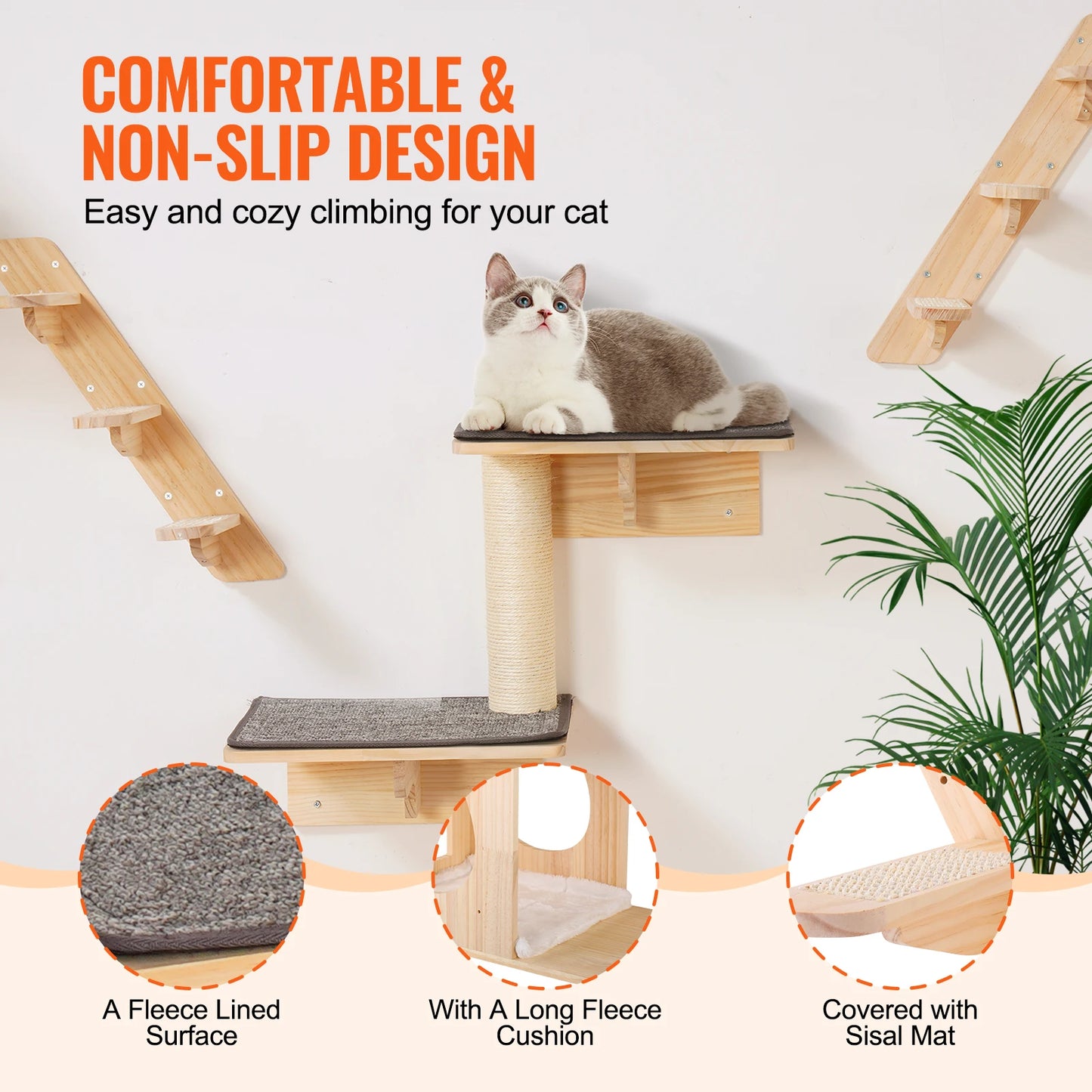 SucceBuy Wall Mounted Cat Shelves Jumping Boards Hammocks Cat Tree