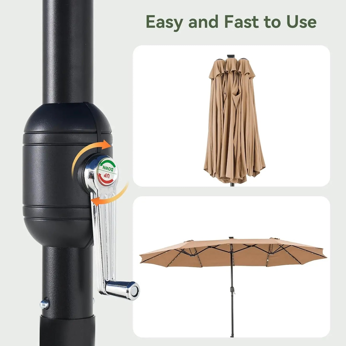 Outdoor Double-Sided Rectangular Patio Umbrella With Crank and Base