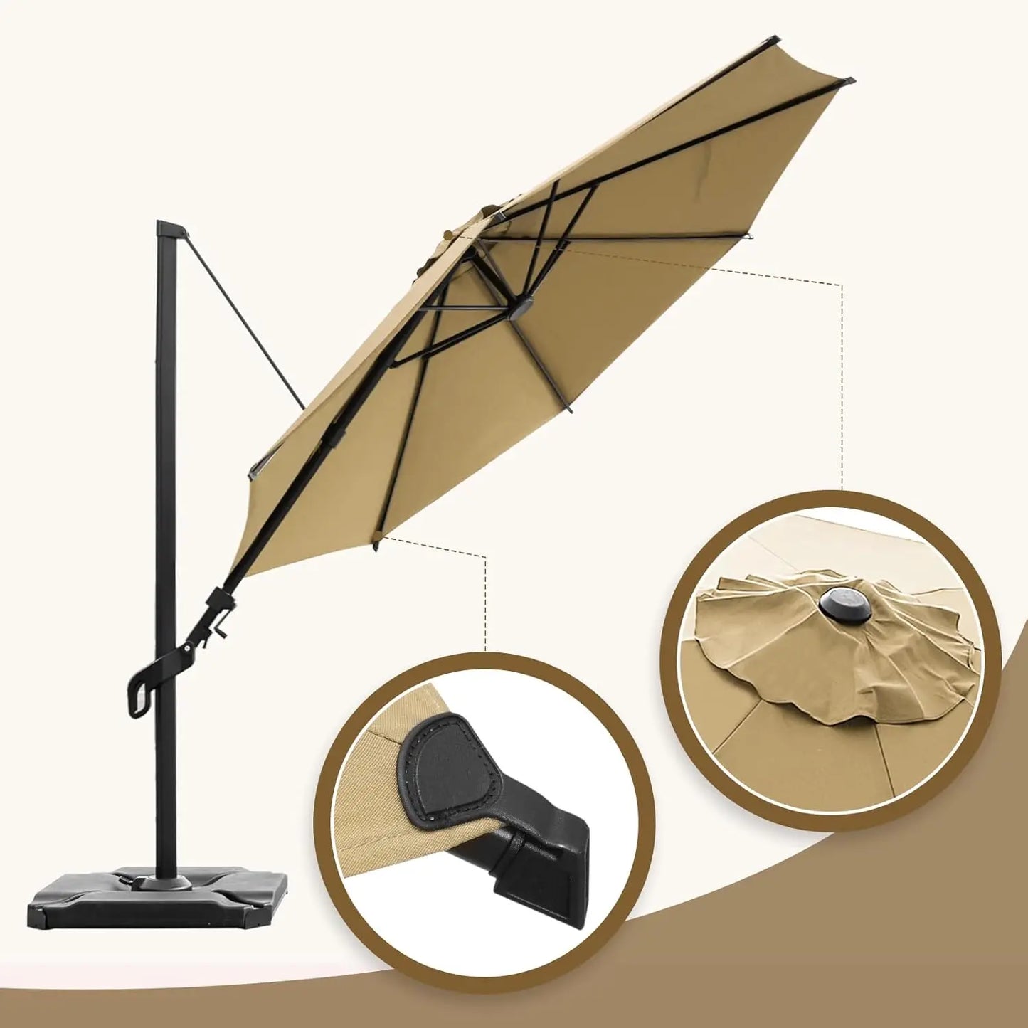 10FT Offset Cantilever Umbrella with 360° Rotation & Tilt UV 50+ 8 Ribs for Backyard Garden Deck Pool, Custom