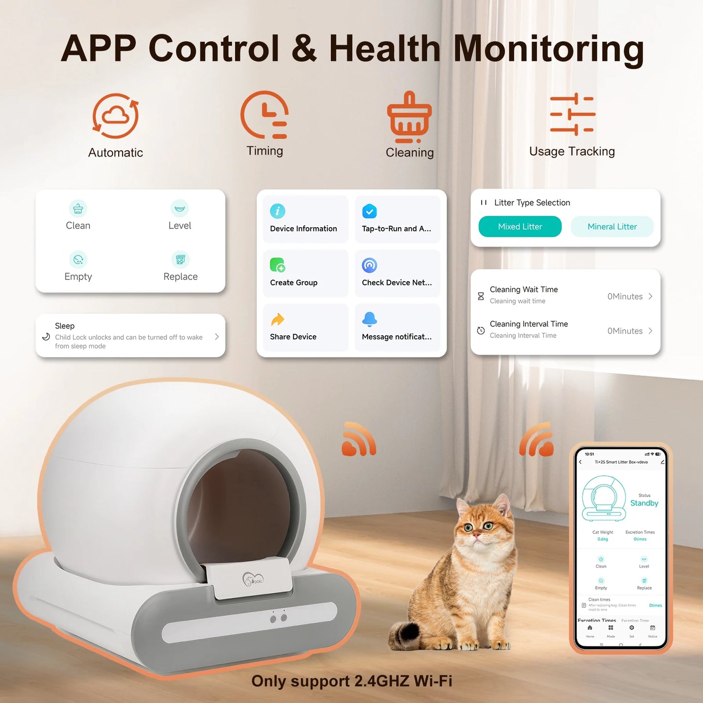 DOEL Self-Cleaning Cat Litter Box With App Control 2.4G