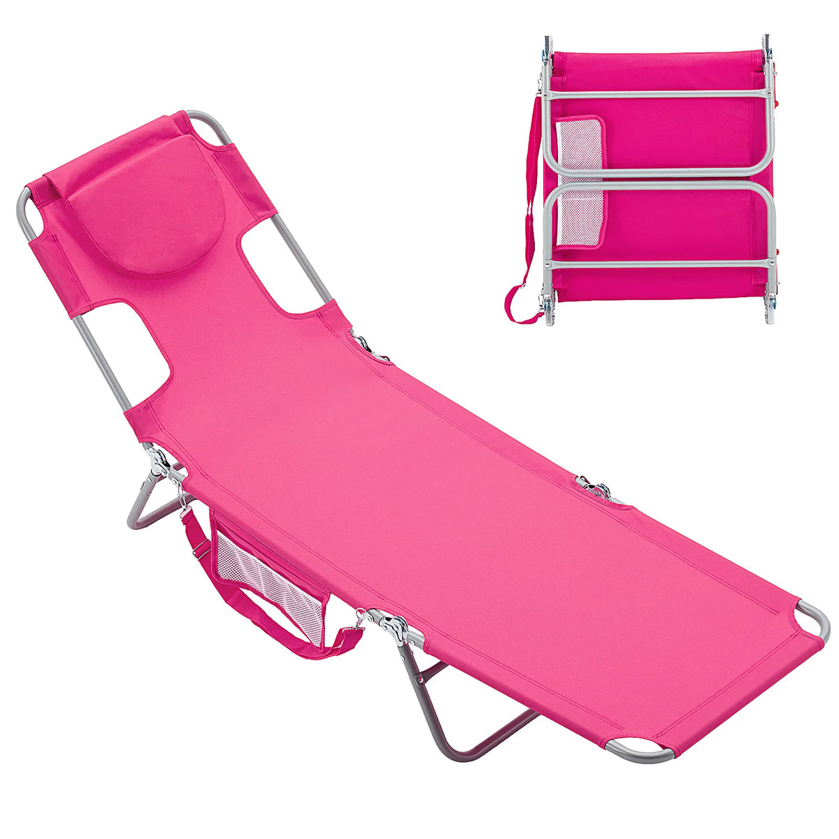 JHK Adjustable Reclining Beach Lounge Chair Portable Folding Metal Frame