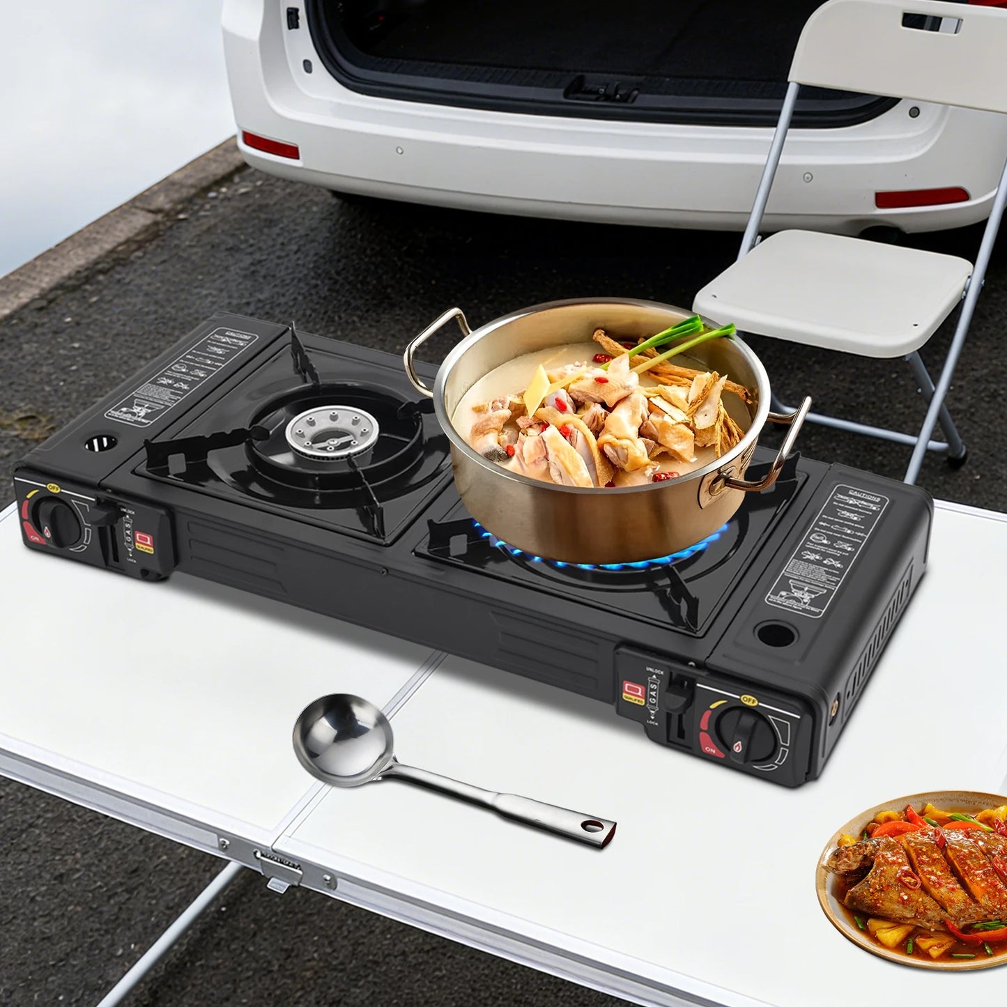 Two Burner Portable Camping Stove With Auto Ignition And Case