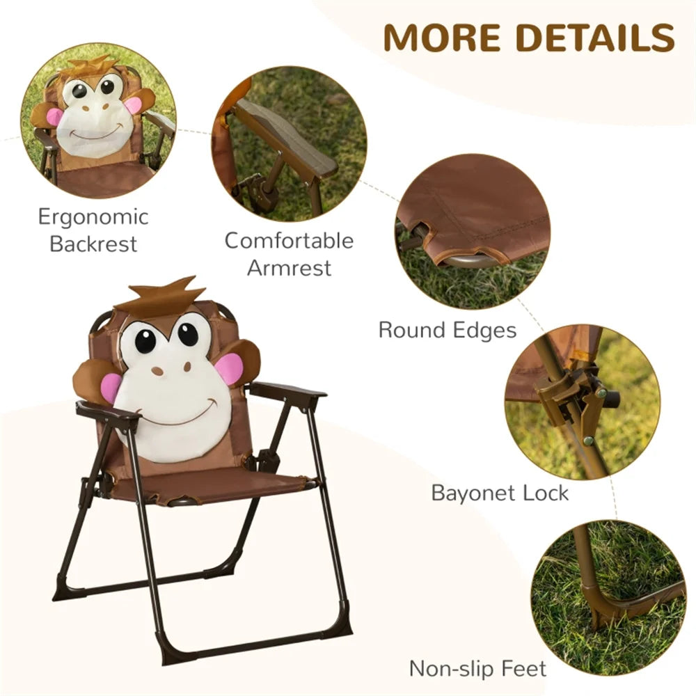 Cute Monkey Kids Patio Table Chair Set With Foldable Umbrella