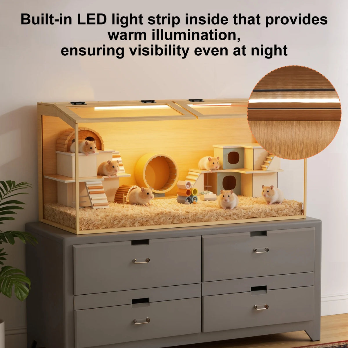Wooden Hamster Habitat With Dual Access Doors And Integrated Lighting