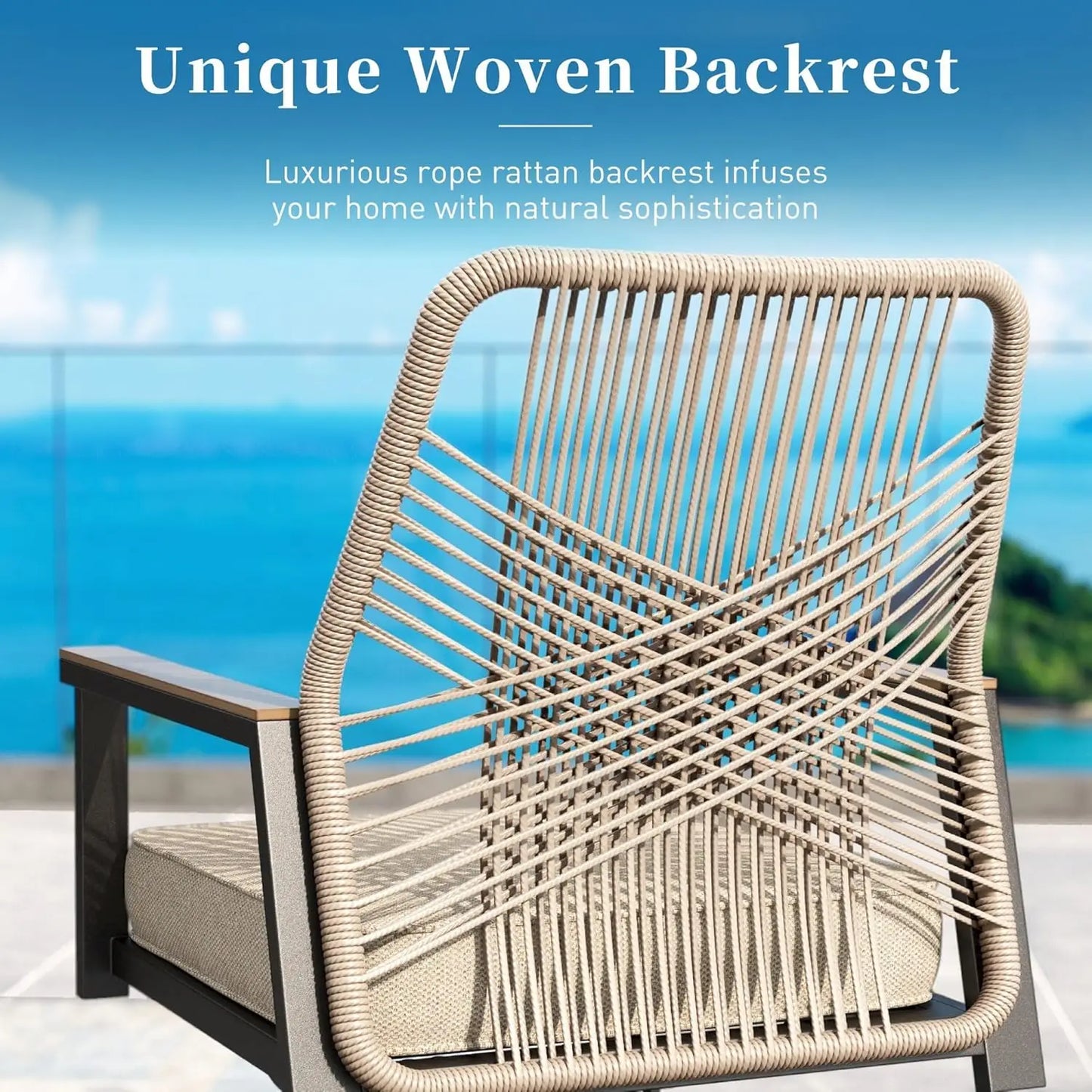 Patio Dining Set For 4 With Woven Rattan Waterproof Cushions