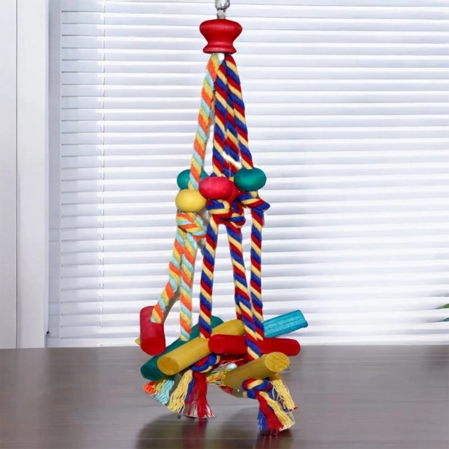 Natural Wooden Cage Hanging Rope Bird Toy For Conures Budgies Cockatiels