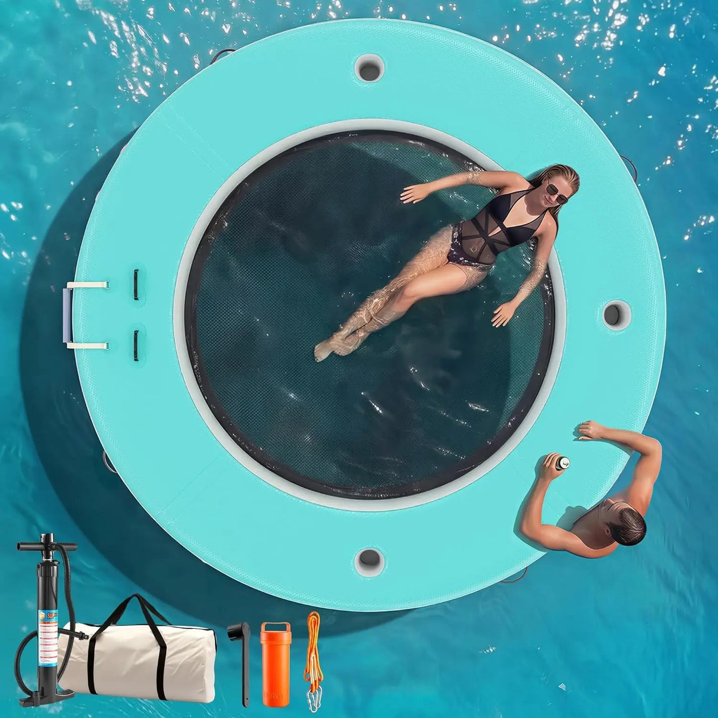 Inflatable Water Hammock Heavy-Duty Round Floating Ring Raft Swimming Platform for Lake, Pool, Beach, Boat Floating Pad, Custom