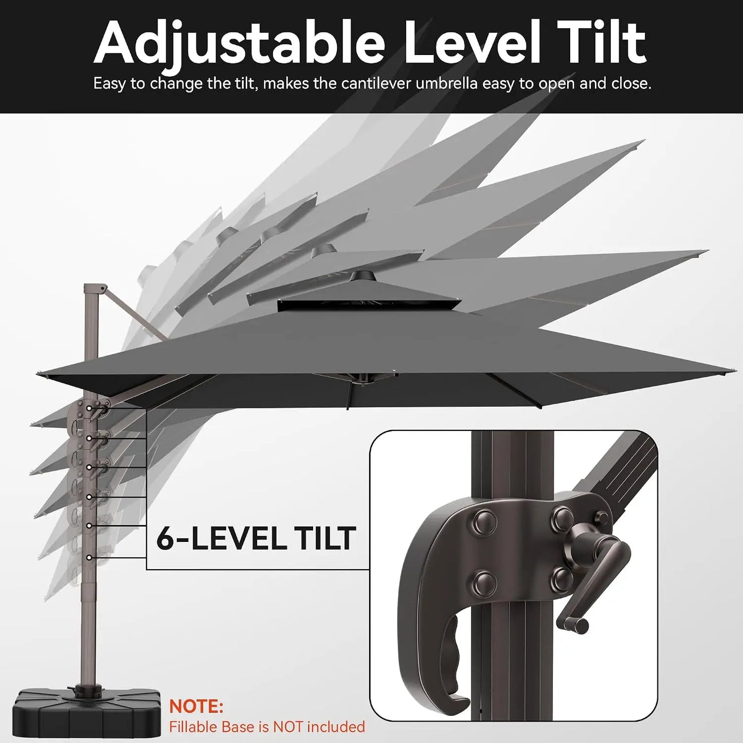 9'x12' Heavy Duty Double Top Rectangular 360° Rotatable Offset Cantilever Patio Umbrella, Customized
