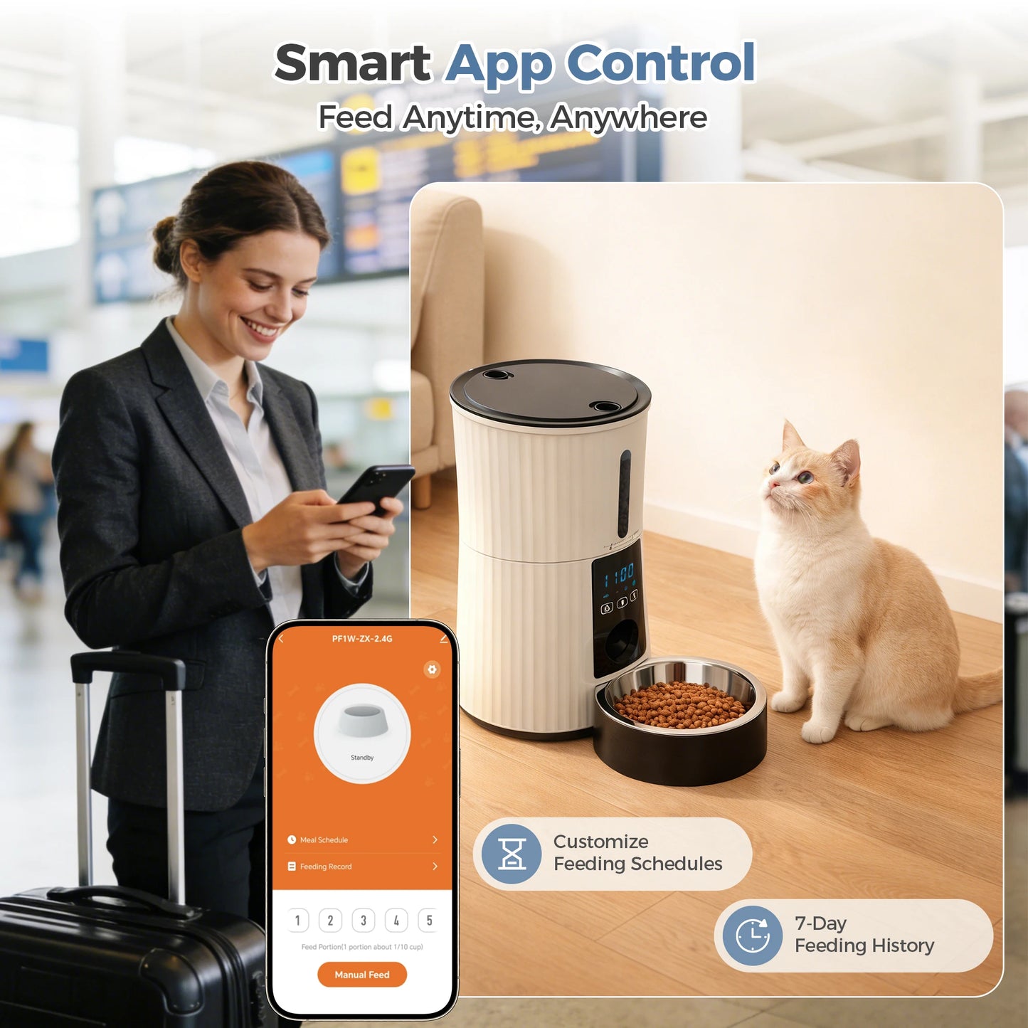Automatic Cat Feeder With WiFi Timed Dispenser And App Control