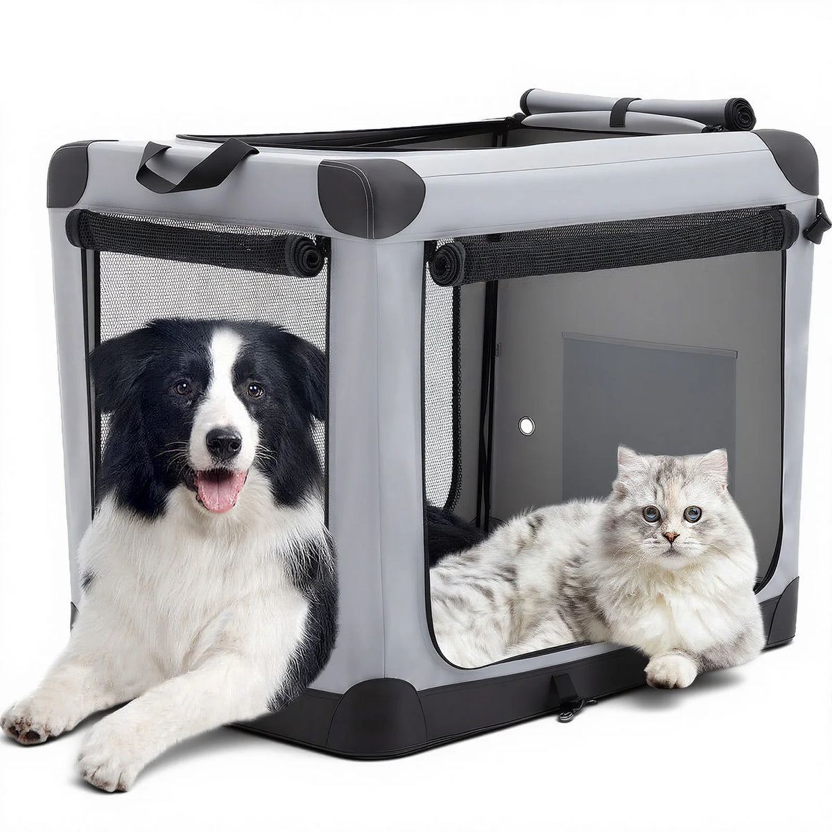 JHK Portable Foldable Dog Crate With Three Doors Pet Kennel