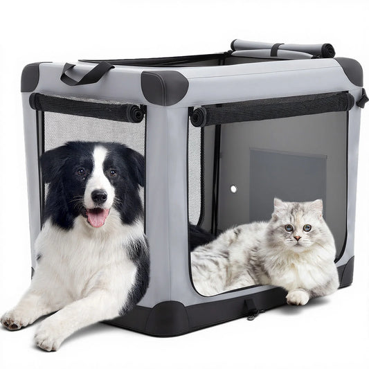JHK Portable Foldable Dog Crate With Three Doors Pet Kennel