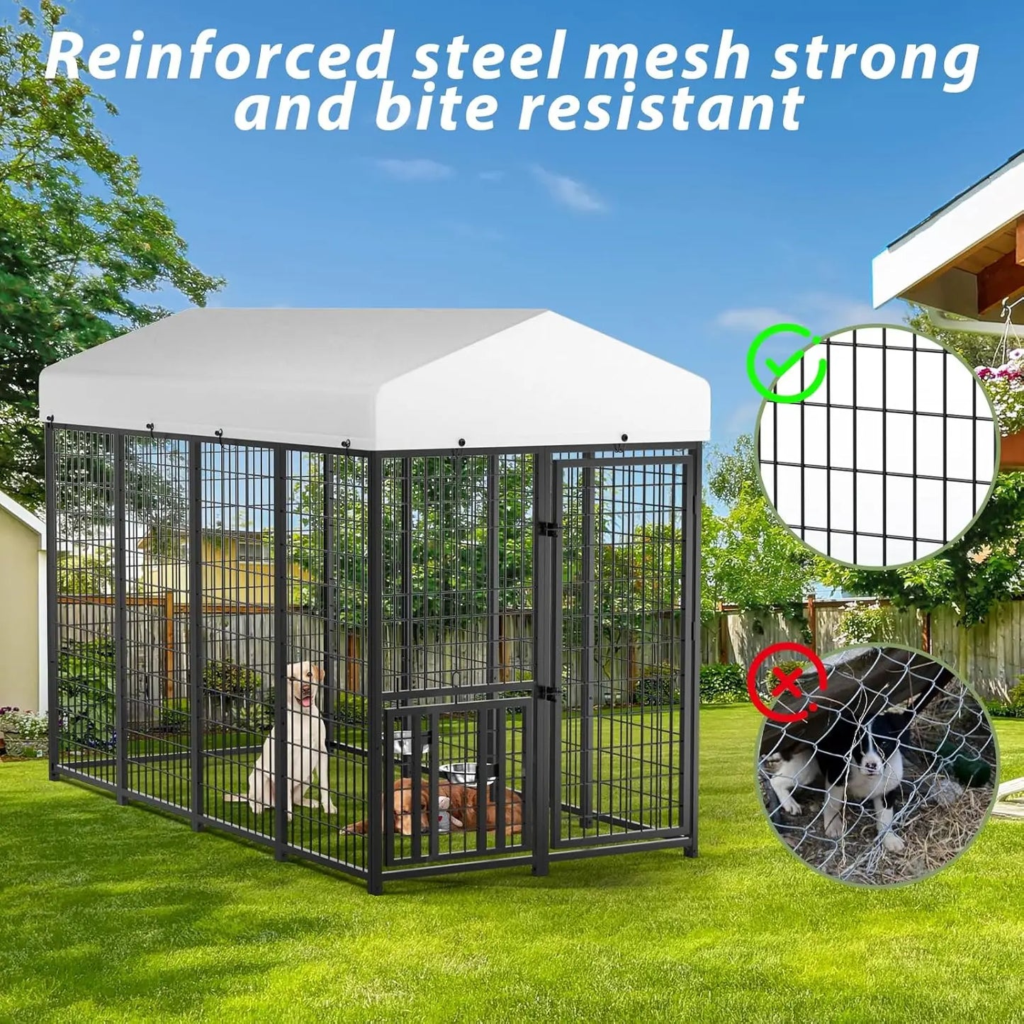 Outdoor Dog Kennel With Roof Heavy Duty Steel Enclosure Waterproof