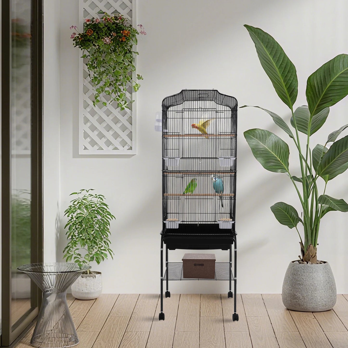Bird Cage With Stand And Wheels Lockable Door For Cockatiels Parrots Finches