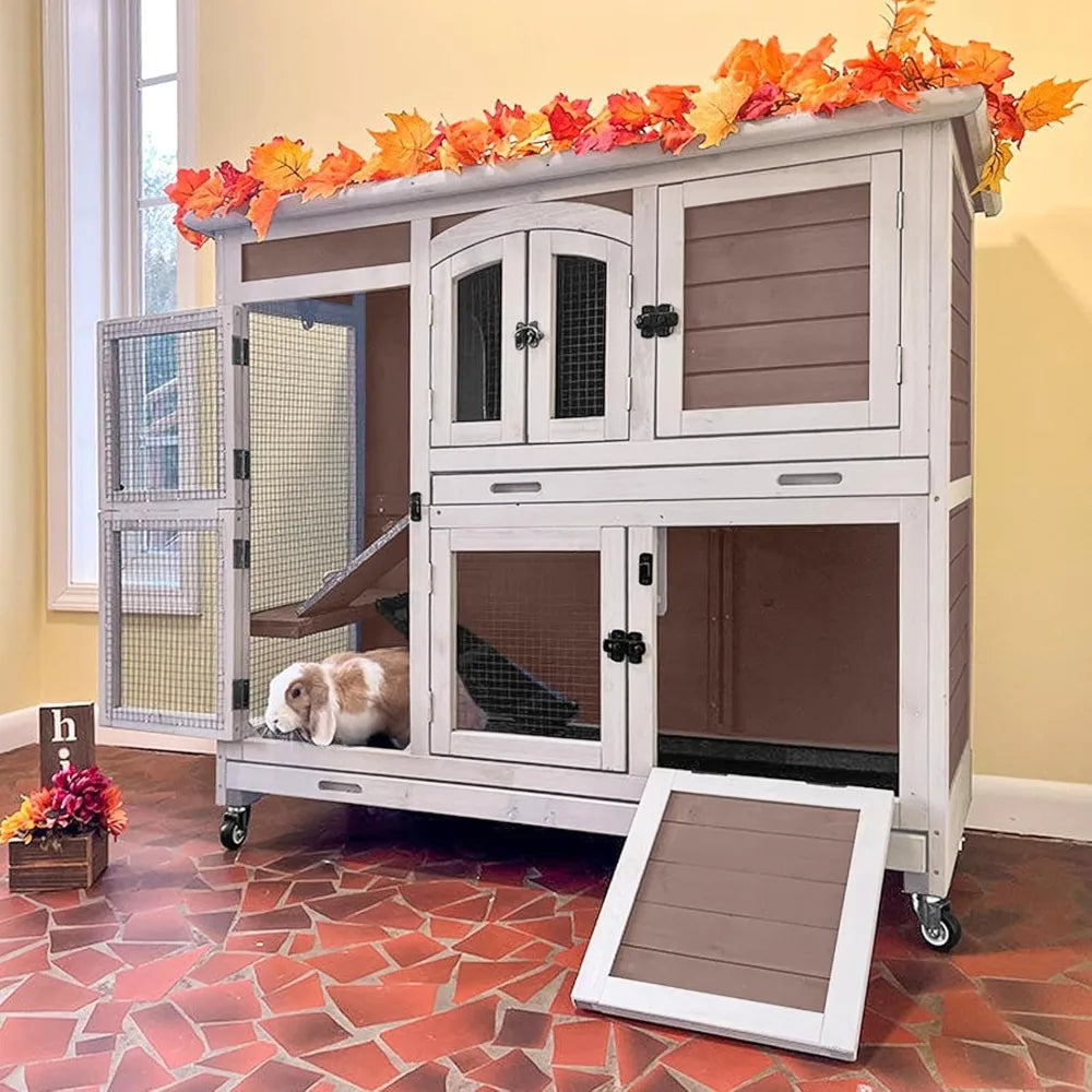 Indoor Rabbit Hutch And Guinea Pig Cage With Sliding Trays Ramp