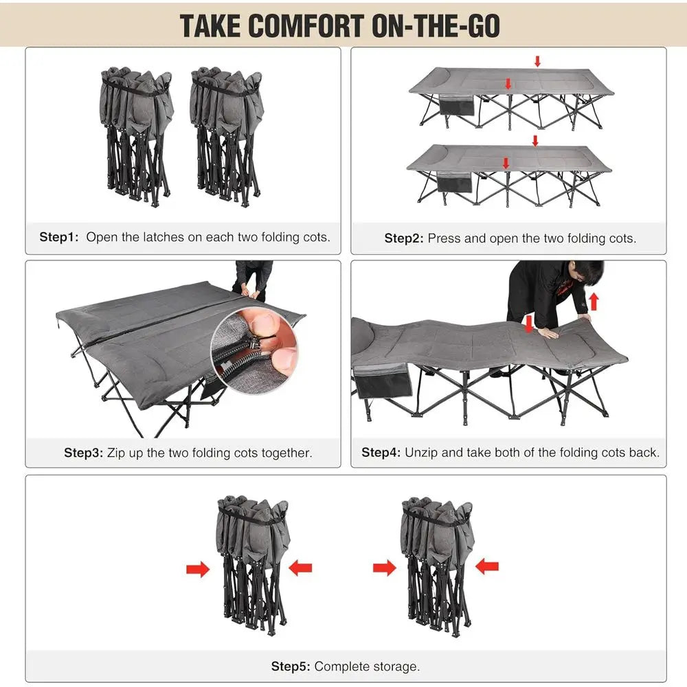 Queen Size Camping Cot or Adults 2 Person, 500lbs Heavy Duty XXL Double Cot with Pad, Portable olding Sleng Cot or Indoor Oice O