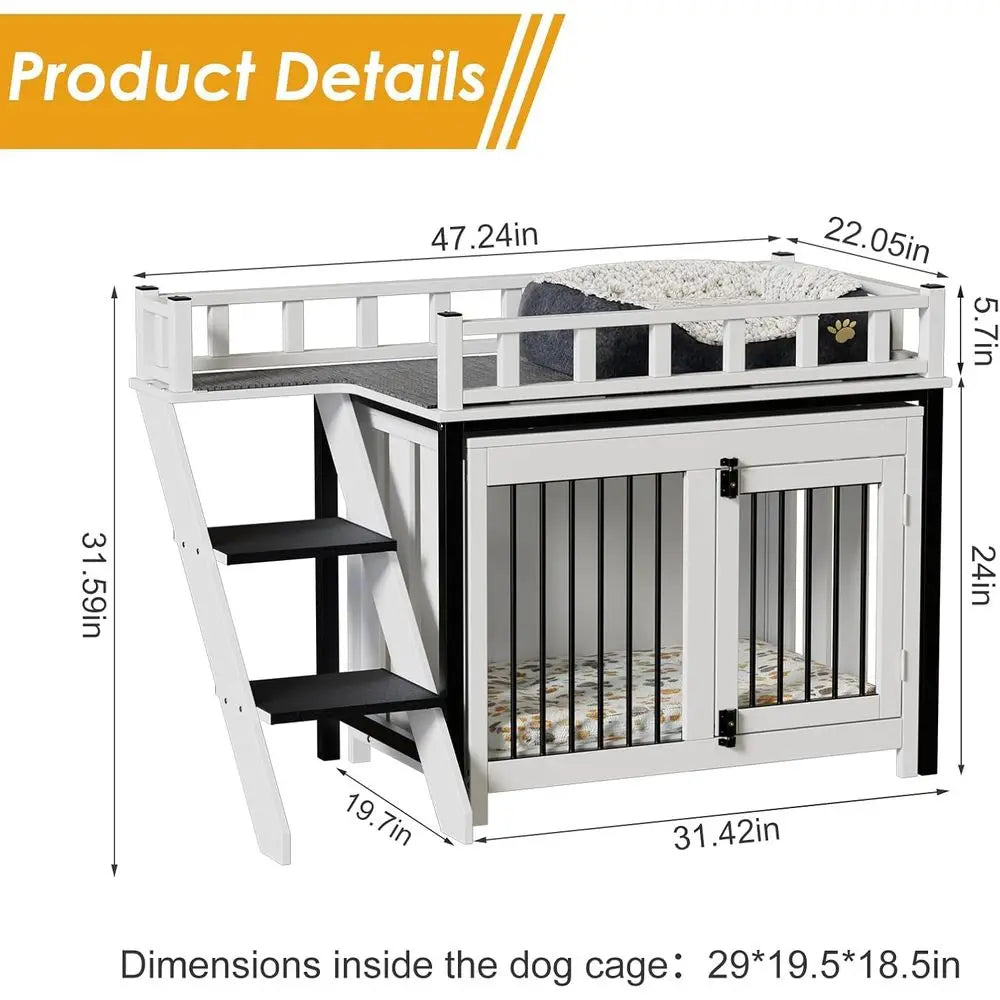 Pet Bunk Bed,Dog Window Perch with Stairs and Storage, Dogs/Cats Crate urniture, with Multi-pose Blanket and Indoor Dog Bed or S