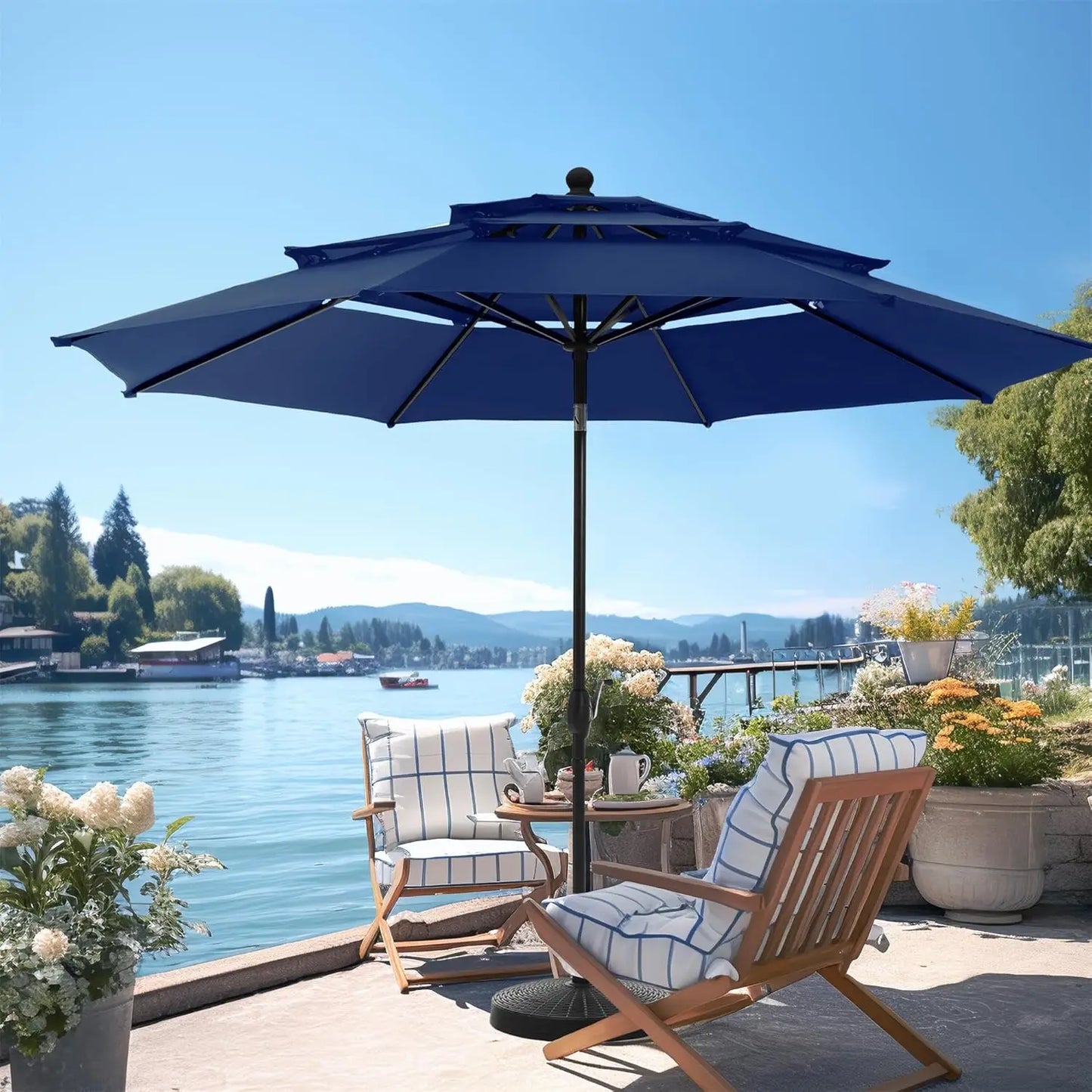 10ft Outdoor Patio Umbrellas for Outside, 3 Tier Vented Market Table Umbrella Windproof for Backyard, Deck, Customized