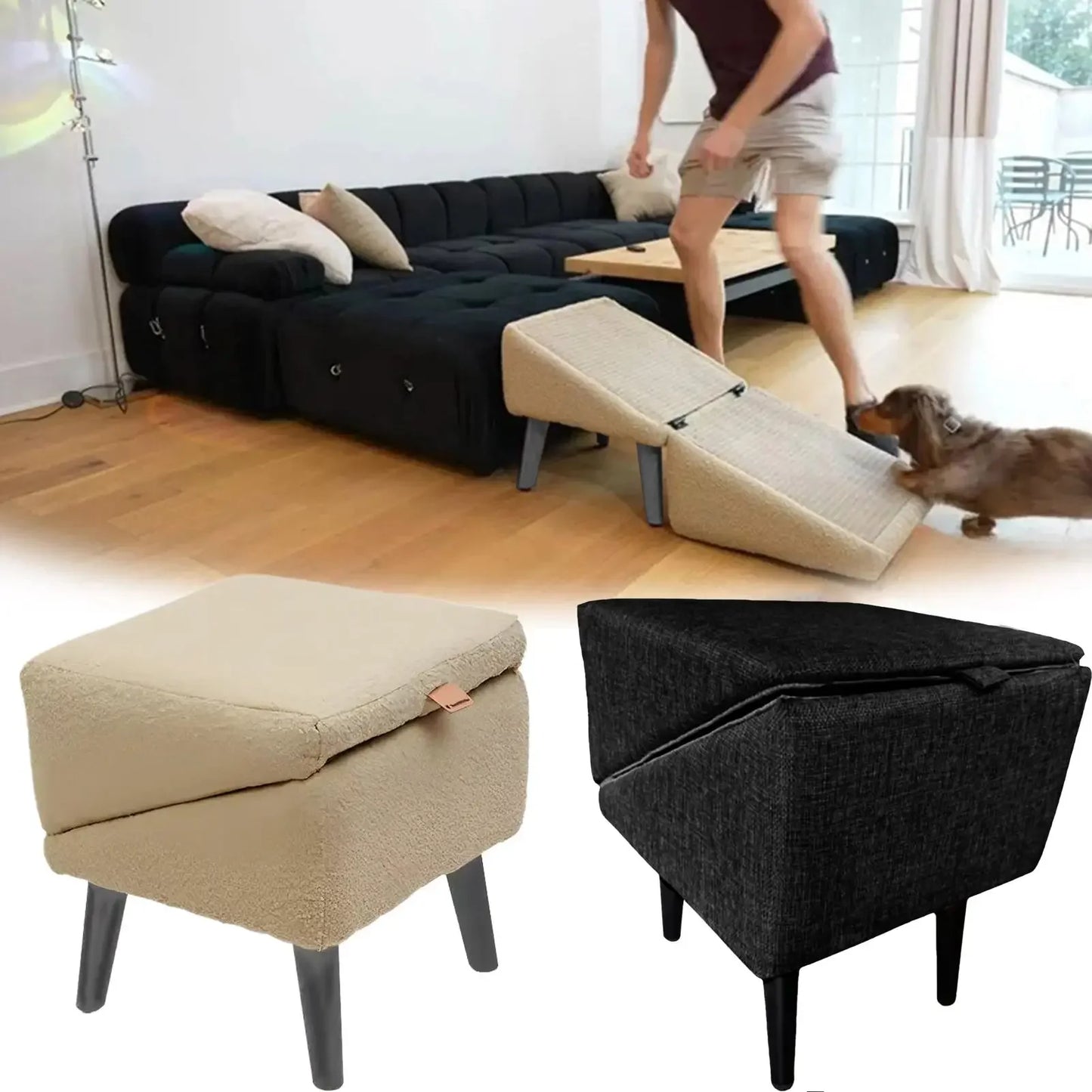 None Foldable Dog Ramp for Bed and Vehicle Stairs Non-Slip