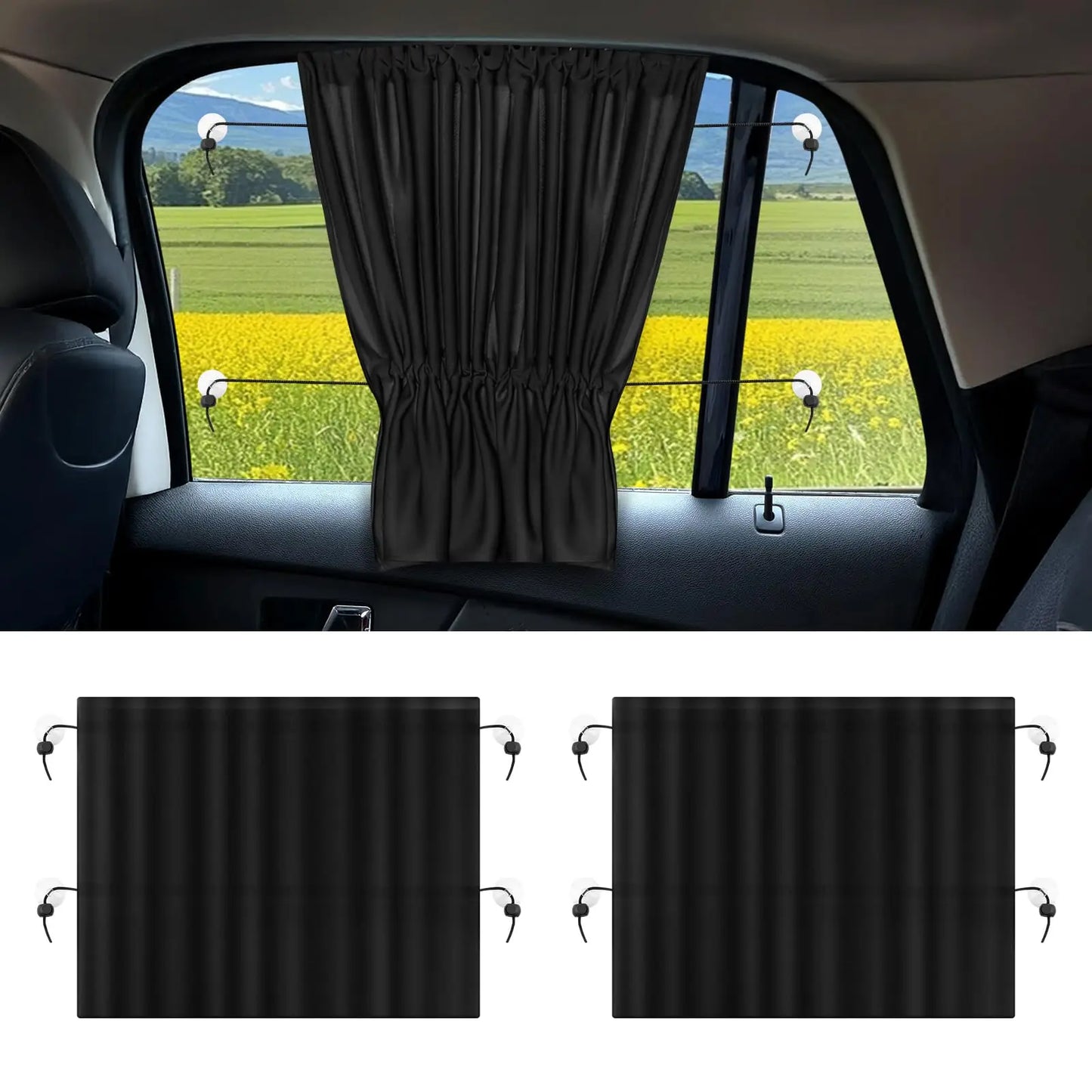 High-concerned 2 Pack Universal Car Window Curtains With Suction Cups
