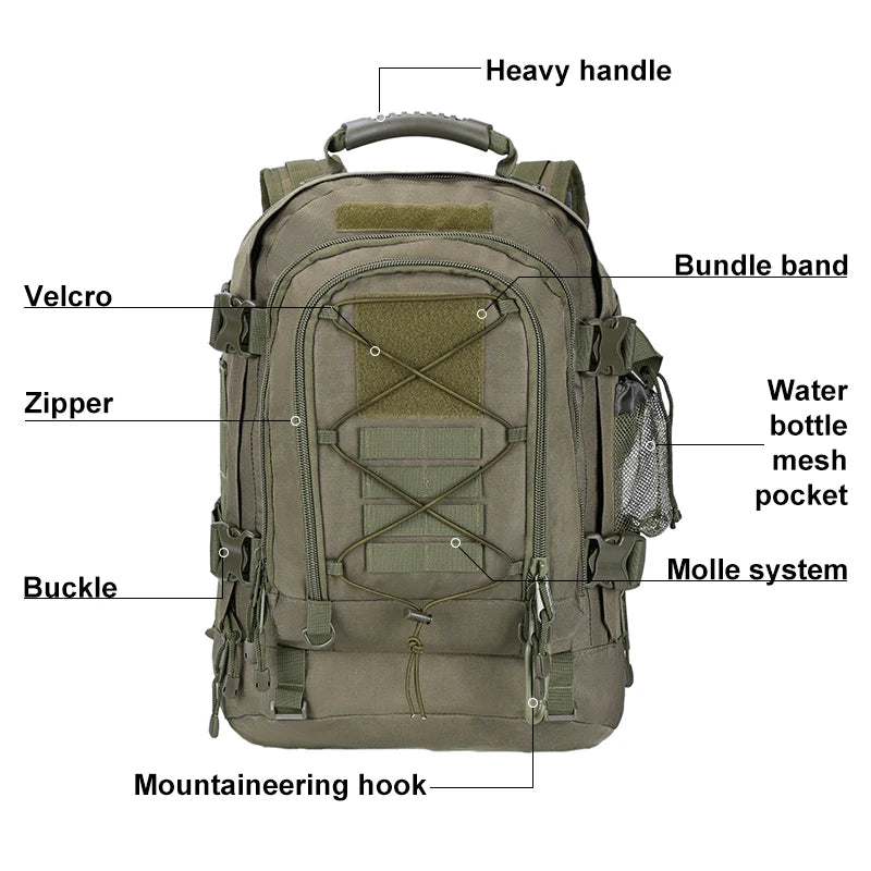 LQARMY Tactical Backpack MOLLE Assault Pack for Hiking Camping