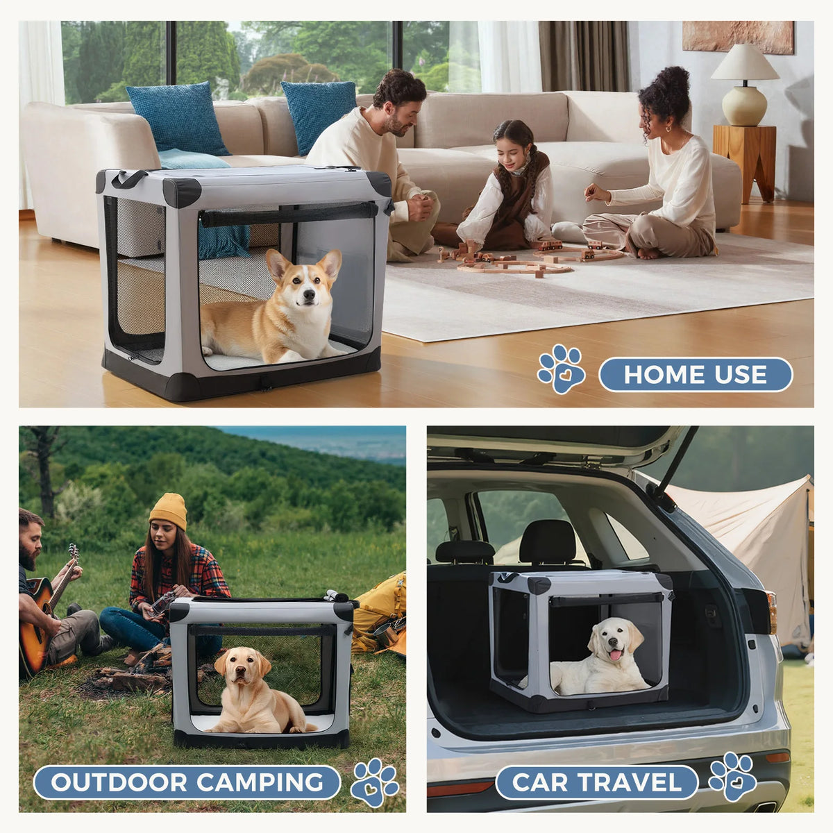 JHK Portable Foldable Dog Crate With Three Doors Pet Kennel