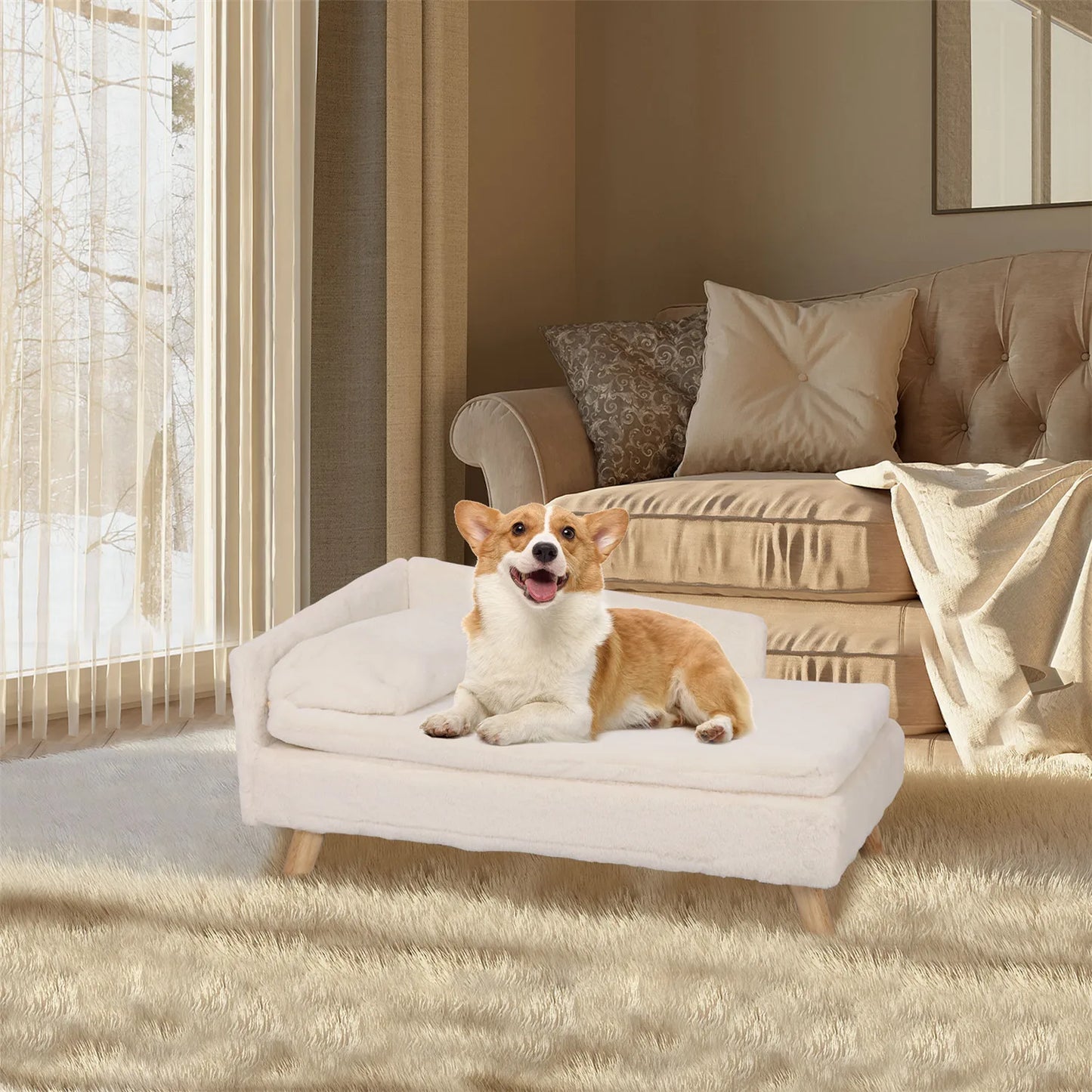 BINGOPAW Elevated Pet Bed With Nordic Stool And Waterproof Pad