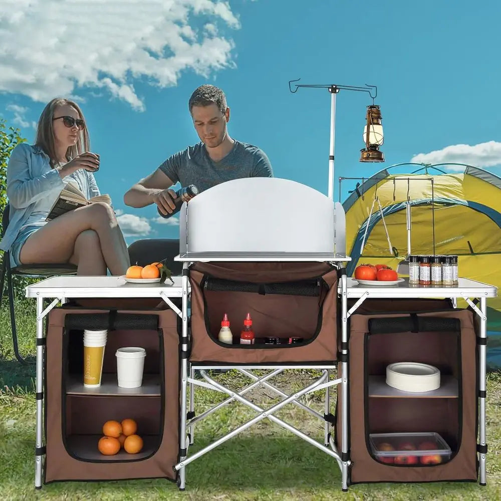 Camping Kitchen Table With Storage Detachable Windscreen